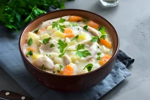 Variety of chicken broth options displayed on a kitchen counter