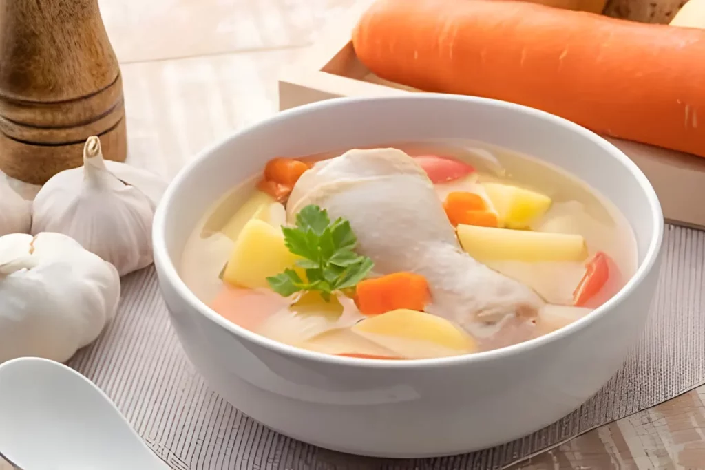 Variety of chicken broth options displayed on a kitchen counter