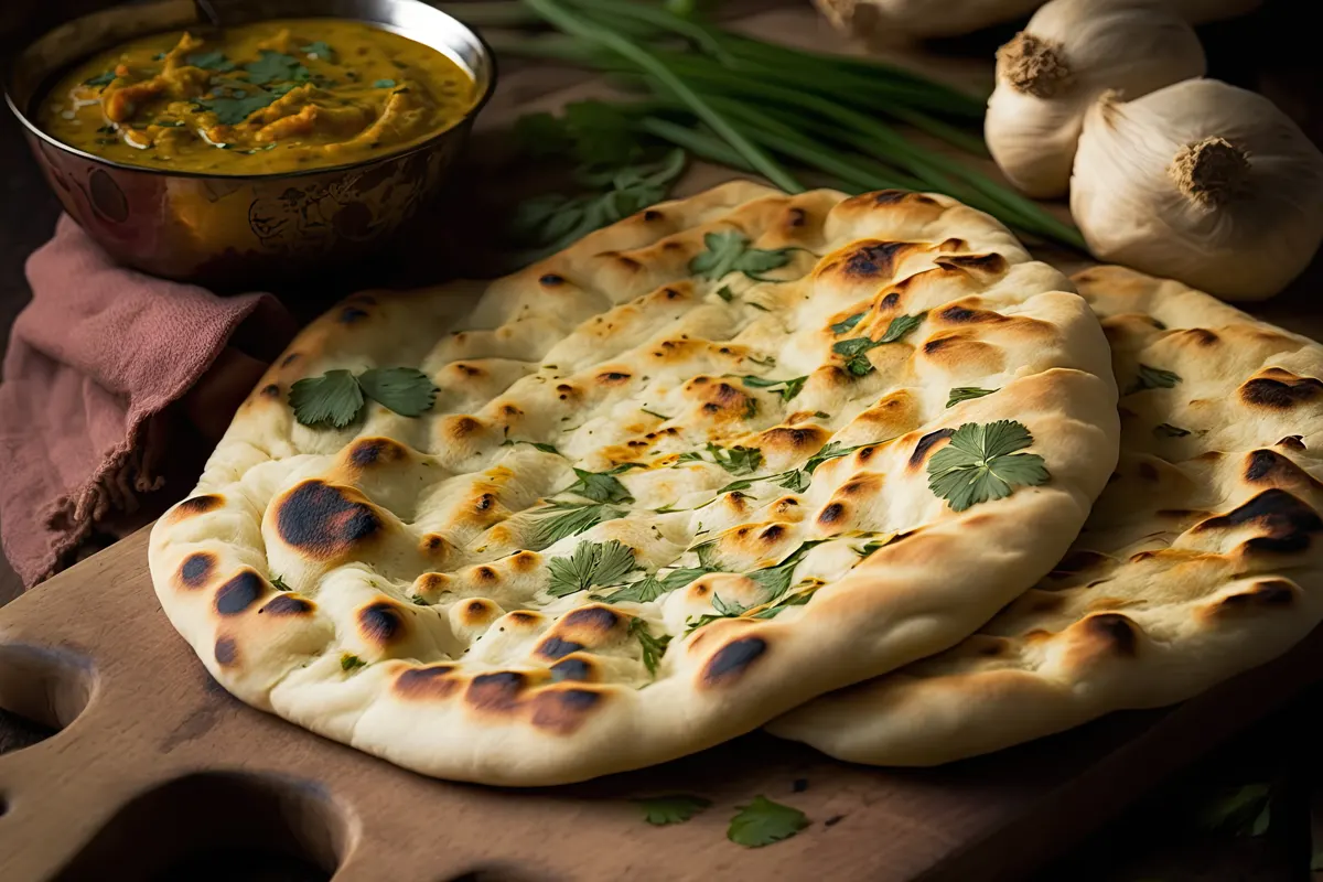 A plate of whole wheat naan with colorful grilled vegetables, representing a healthy and balanced meal.