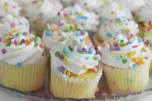 Bite-sized cupcakes in muffin tin