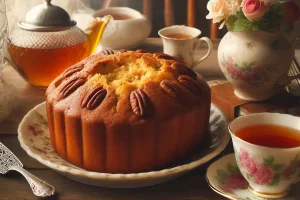 Butter Pecan Pound Cake served on a vintage plate