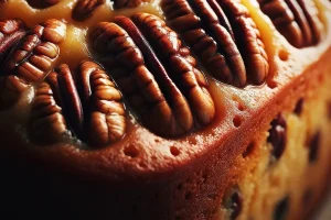 Close-up of Butter Pecan Pound Cake with pecan topping