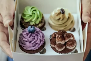 Reusable cupcake carrier with cupcakes neatly arranged in compartments