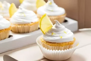 Ingredients for gluten-free cupcakes on a wooden table