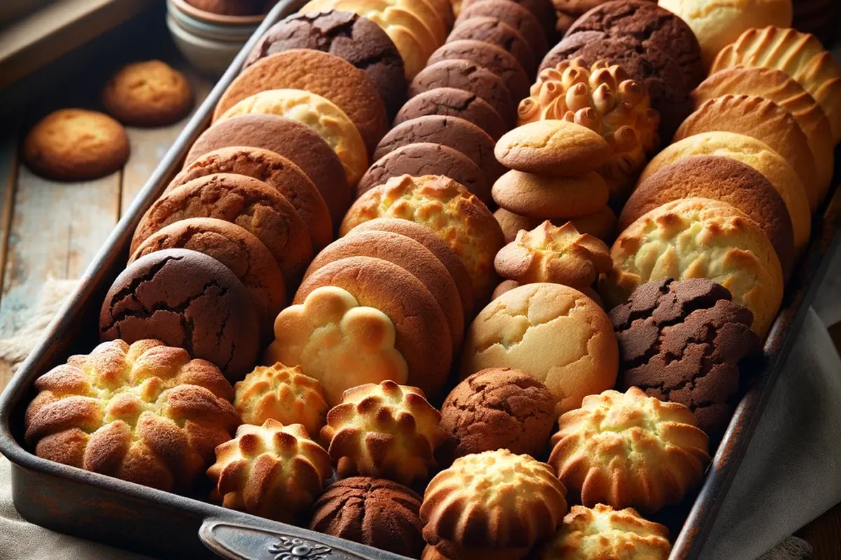 Assorted cakey gluten-free cookies in a baking tray