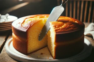 Slicing into a moist Butter Cake