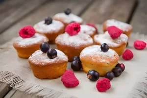 Mini cupcakes baking in oven