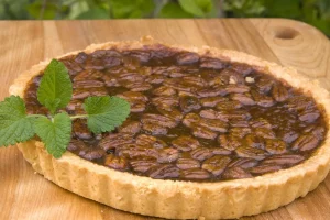 Close-Up of Pecan Pie Filling and Nut Topping