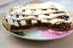 Close-up of pecan cream pie filling