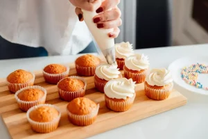 Cupcakes securely packed in a transportation container