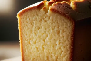 Close-up of a pound cake slice, highlighting the tender crumb and rich flavor.