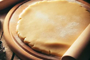 Basic sugar cookie dough on a wooden surface ready for cutting