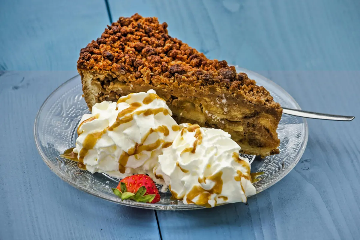 Decorative top view of Pecan Cream Pie with whole pecans