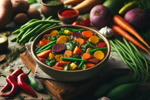 A vibrant bowl of Caribbean-inspired Saturday Soup, brimming with local produce and spices.