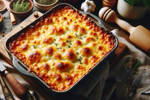 Golden cheese bubbling on top of a hearty casserole, showcasing the perfect melt.