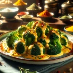 Creative broccoli cheese dish with international spices and ingredients.