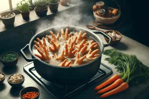 A bubbling pot of Chicken Feet Soup, rich in collagen and nutrients.