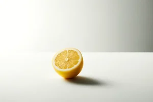 Half-cut lemon on a clean white surface highlighting freshness