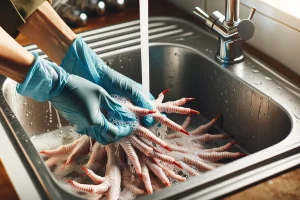 A close-up view of clean chicken feet ready for cooking.