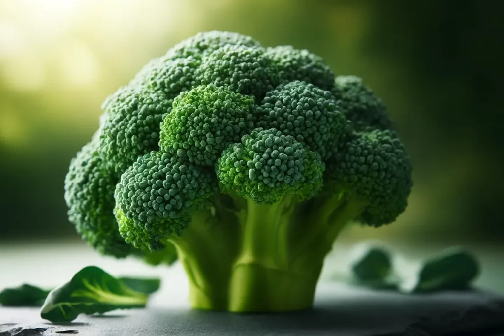 Close-up of fresh broccoli florets highlighting its vibrant green color