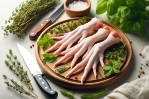 Clean chicken feet being washed under running water.